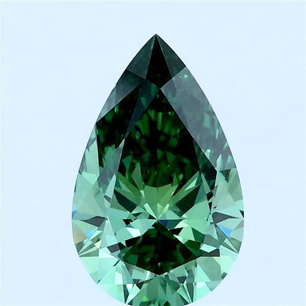 1.04 Carat Pear Lab Grown Diamond, Fancy Vivid Green Color, VVS2 Clarity