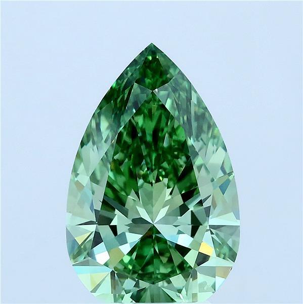 4.00 Carat Pear Lab Grown Diamond, Fancy Vivid Green Color, VS1 Clarity