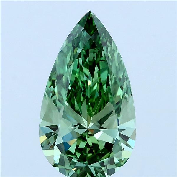 2.02 Carat Pear Lab Grown Diamond, Fancy Vivid Green Color, VS1 Clarity