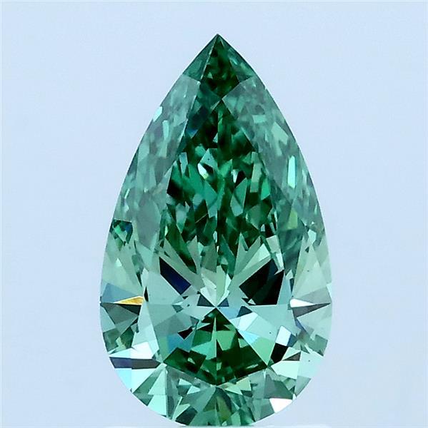 1.00 Carat Pear Lab Grown Diamond, Fancy Vivid Green Color, VS1 Clarity