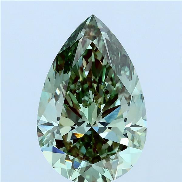 4.05 Carat Pear Lab Grown Diamond, Fancy Vivid Green Color, VVS2 Clarity