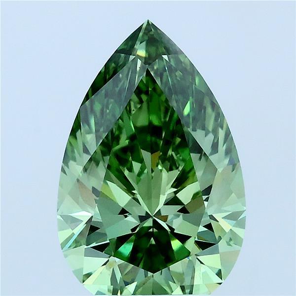 3.00 Carat Pear Lab Grown Diamond, Fancy Vivid Green Color, VS1 Clarity