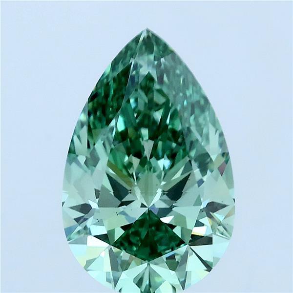 2.77 Carat Pear Lab Grown Diamond, Fancy Vivid Green Color, VS2 Clarity