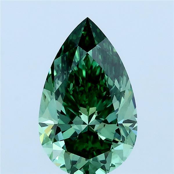 1.97 Carat Pear Lab Grown Diamond, Fancy Vivid Green Color, VS2 Clarity