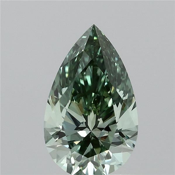 1.03 Carat Pear Lab Grown Diamond, Fancy Vivid Green Color, VVS2 Clarity