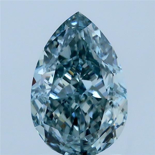 2.09 Carat Pear Lab Grown Diamond, Fancy Intense Bluish Green Color, VVS2 Clarity