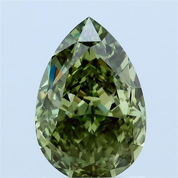 1.57 Carat Pear Lab Grown Diamond, Fancy Vivid Green Color, VVS2 Clarity