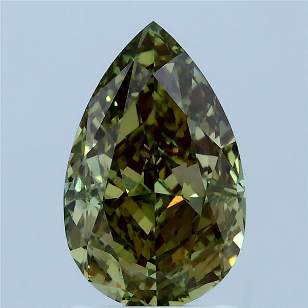 2.03 Carat Pear Lab Grown Diamond, Fancy Intense Green Color, VS1 Clarity