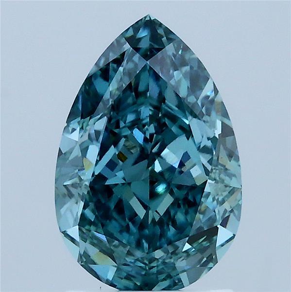 2.05 Carat Pear Lab Grown Diamond, Fancy Vivid Bluish Green Color, VS1 Clarity