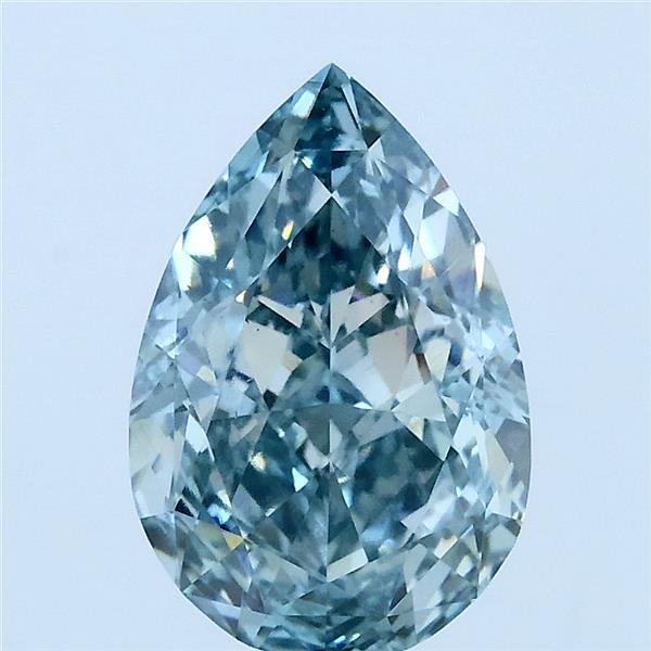 2.64 Carat Pear Lab Grown Diamond, Fancy Intense Bluish Green Color, VS1 Clarity