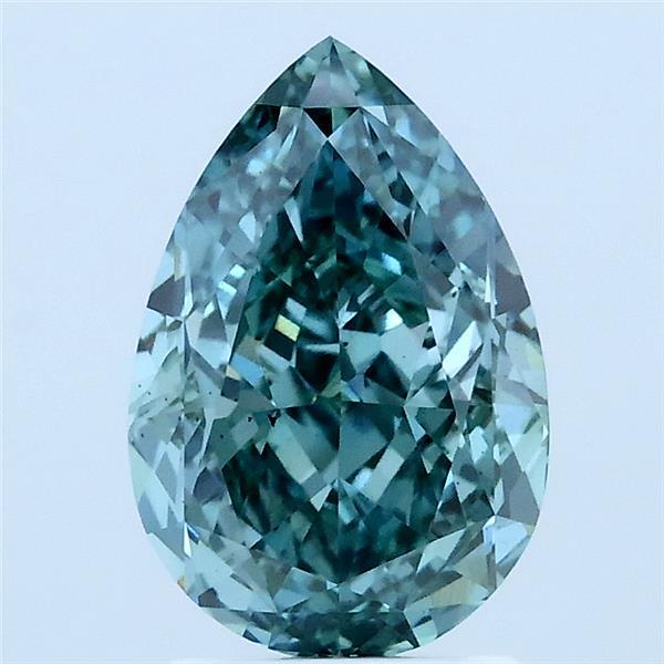 2.02 Carat Pear Lab Grown Diamond, Fancy Vivid Green Color, VS2 Clarity