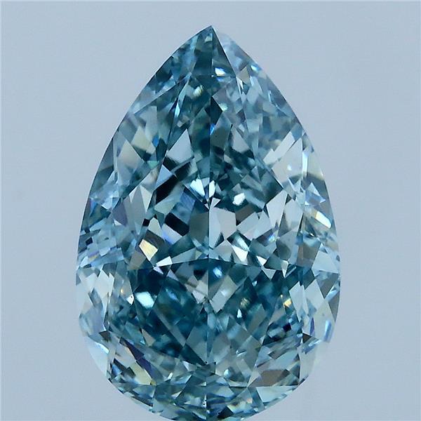 4.27 Carat Pear Lab Grown Diamond, Fancy Intense Bluish Green Color, VS1 Clarity