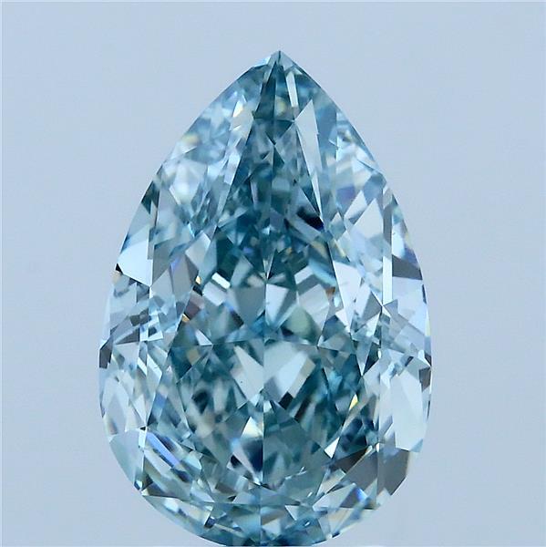 4.15 Carat Pear Lab Grown Diamond, Fancy Intense Bluish Green Color, VS1 Clarity