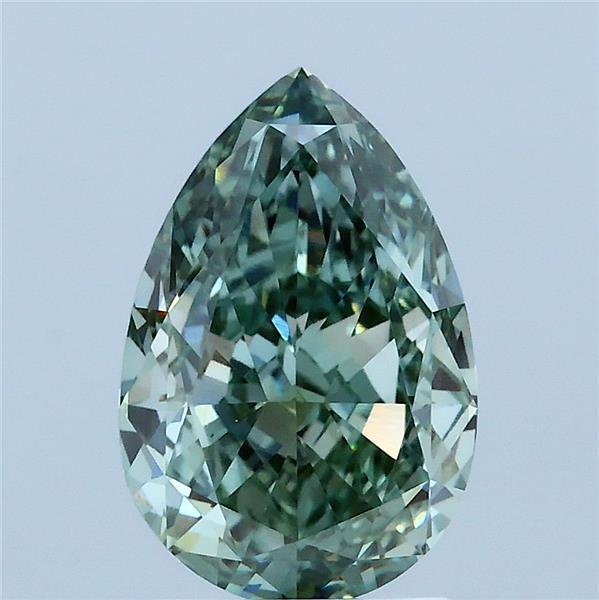 2.59 Carat Pear Lab Grown Diamond, Fancy Vivid Green Color, VS1 Clarity