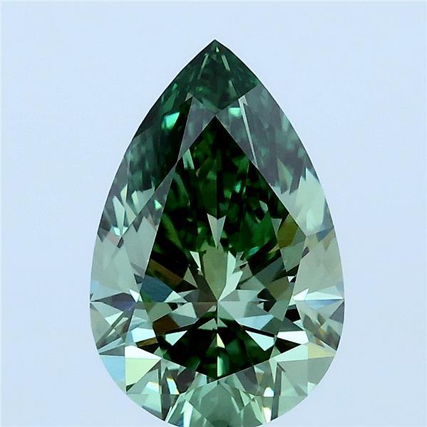 2.04 Carat Pear Lab Grown Diamond, Fancy Vivid Green Color, VVS2 Clarity