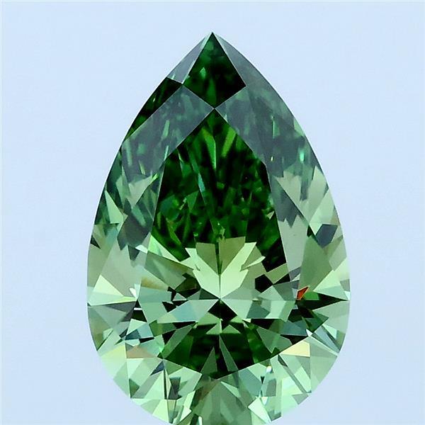 2.05 Carat Pear Lab Grown Diamond, Fancy Vivid Green Color, VVS2 Clarity