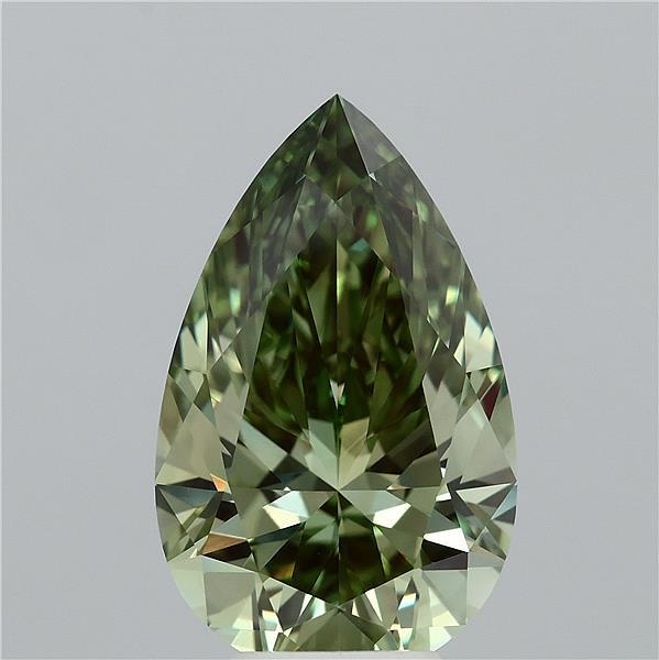 5.07 Carat Pear Lab Grown Diamond, Fancy Vivid Green Color, VVS2 Clarity