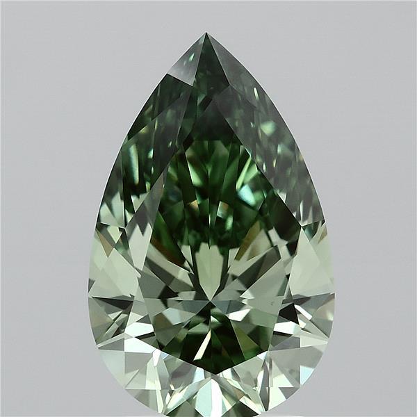 2.55 Carat Pear Lab Grown Diamond, Fancy Vivid Green Color, VVS2 Clarity