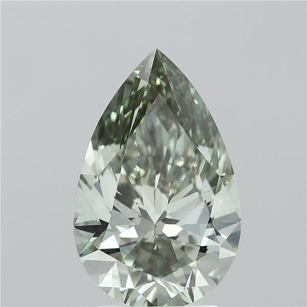 3.04 Carat Pear Lab Grown Diamond, Fancy Vivid Green Color, VS2 Clarity