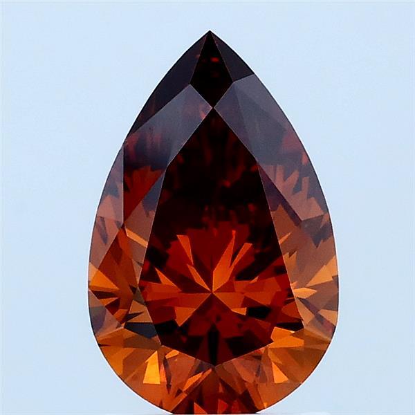 1.51 Carat Pear Lab Grown Diamond, Fancy Deep Orange Color, VS2 Clarity
