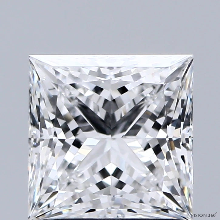 1.55 Carat Princess Lab Grown Diamond, Excellent Polish, E Color, VVS2 Clarity