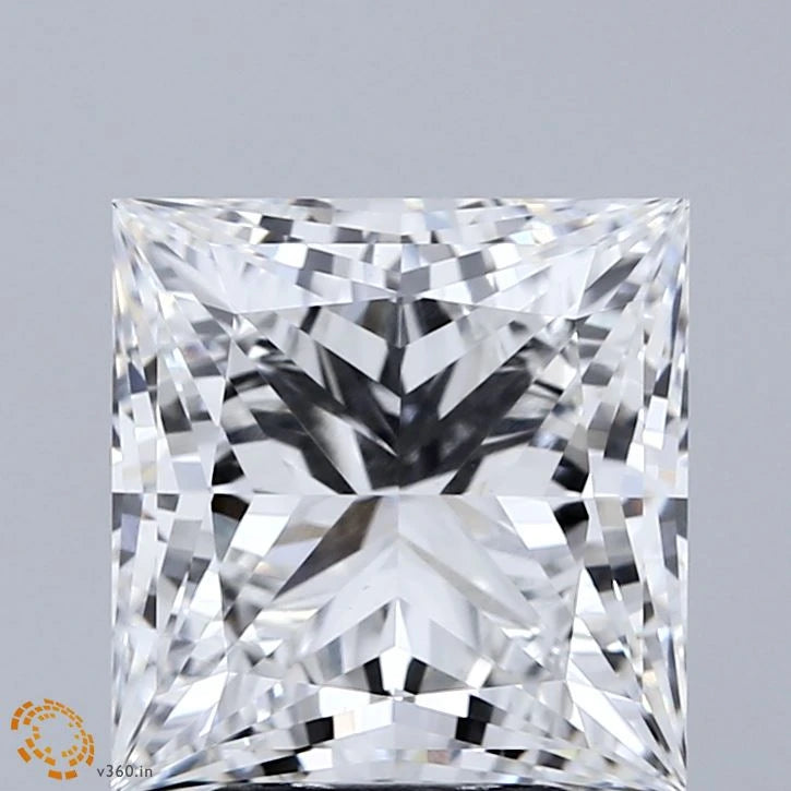 4.08 Carat Princess Lab Grown Diamond, Excellent Polish, E Color, VVS2 Clarity