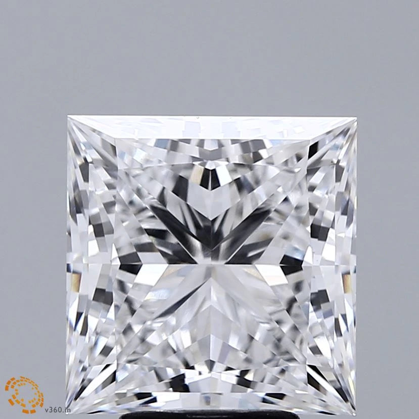 5.35 Carat Princess Lab Grown Diamond, Excellent Polish, E Color, VVS2 Clarity