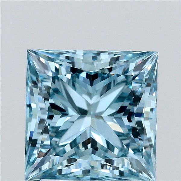 3.06 Carat Princess Lab Grown Diamond, Fancy Vivid Blue Color, VS1 Clarity