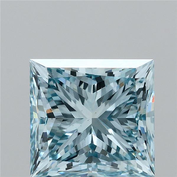 2.72 Carat Princess Lab Grown Diamond, Fancy Vivid Blue Color, VS1 Clarity