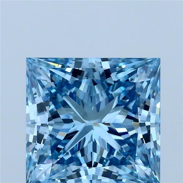 3.01 Carat Princess Lab Grown Diamond, Fancy Vivid Blue Color, VS1 Clarity