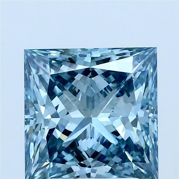 2.00 Carat Princess Lab Grown Diamond, Fancy Vivid Blue Color, VS1 Clarity