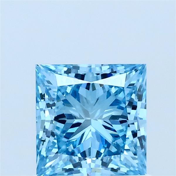 1.01 Carat Princess Lab Grown Diamond, Fancy Vivid Blue Color, VVS2 Clarity