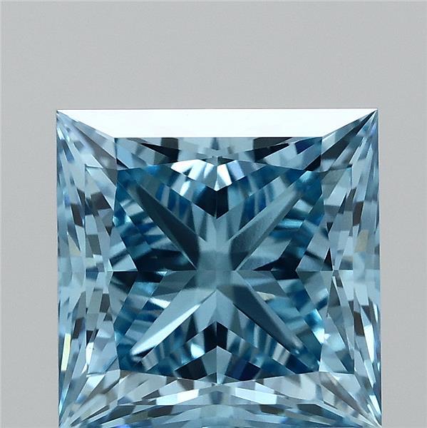 2.04 Carat Princess Lab Grown Diamond, Fancy Vivid Blue Color, VVS2 Clarity
