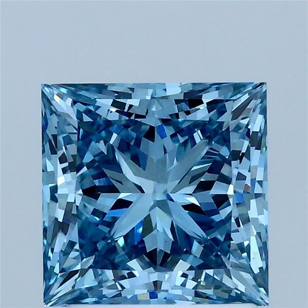 2.08 Carat Princess Lab Grown Diamond, Fancy Vivid Blue Color, VS1 Clarity