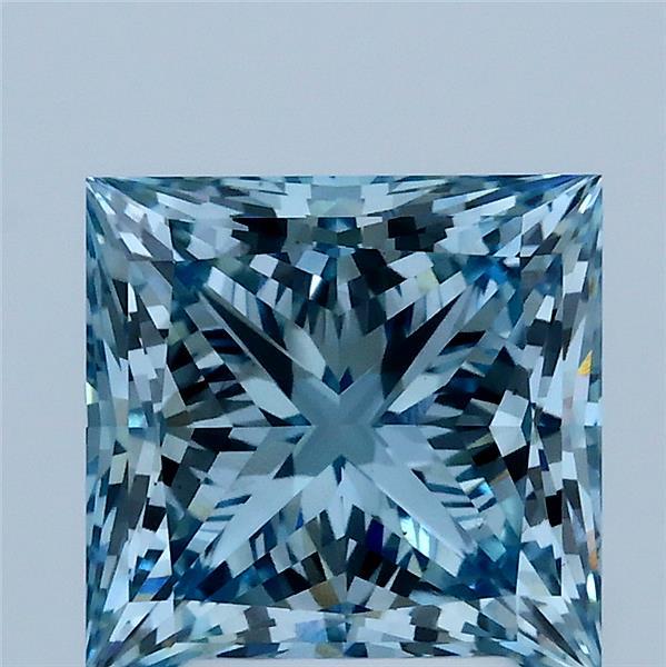 3.01 Carat Princess Lab Grown Diamond, Fancy Vivid Blue Color, VS1 Clarity