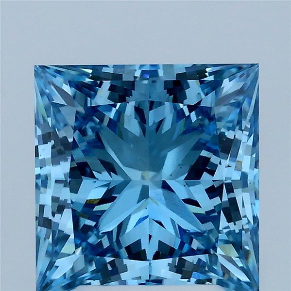 3.06 Carat Princess Lab Grown Diamond, Fancy Vivid Blue Color, VS1 Clarity