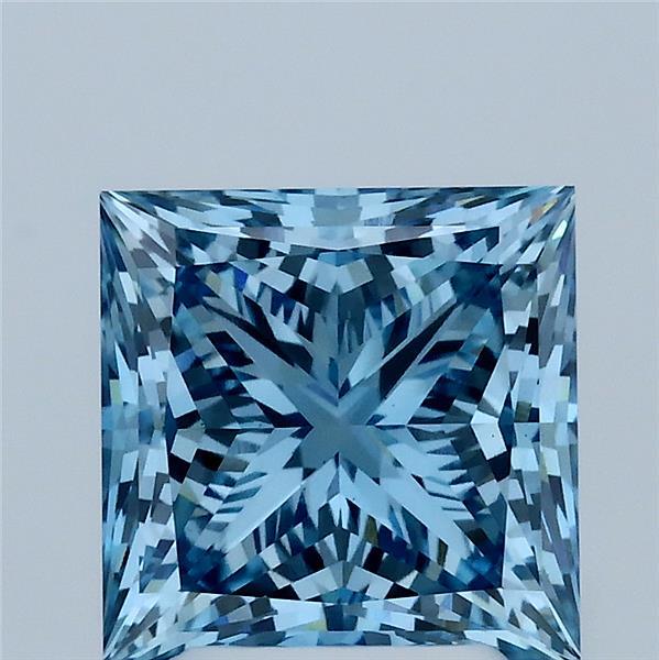 3.01 Carat Princess Lab Grown Diamond, Fancy Vivid Blue Color, VS1 Clarity