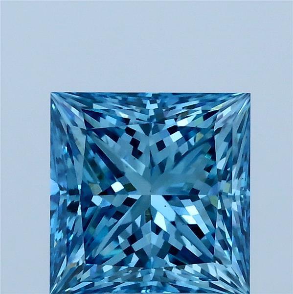 2.09 Carat Princess Lab Grown Diamond, Fancy Vivid Blue Color, VS2 Clarity