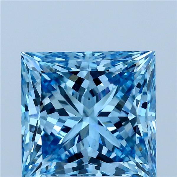 3.01 Carat Princess Lab Grown Diamond, Fancy Vivid Blue Color, VS2 Clarity