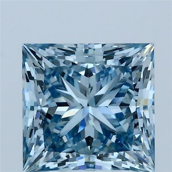 3.03 Carat Princess Lab Grown Diamond, Fancy Vivid Blue Color, VS1 Clarity