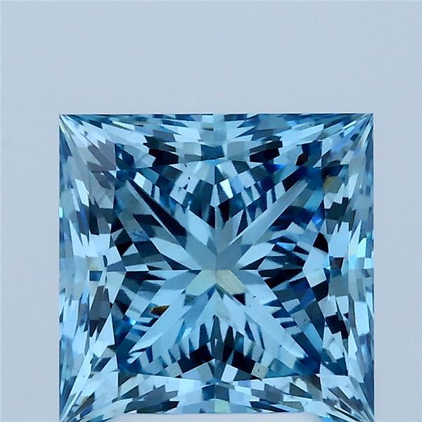 3.10 Carat Princess Lab Grown Diamond, Fancy Vivid Blue Color, VS1 Clarity