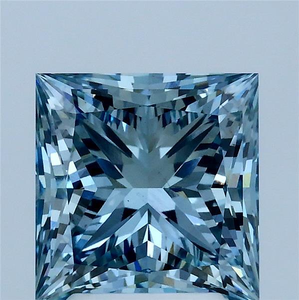 3.00 Carat Princess Lab Grown Diamond, Fancy Vivid Blue Color, VS1 Clarity