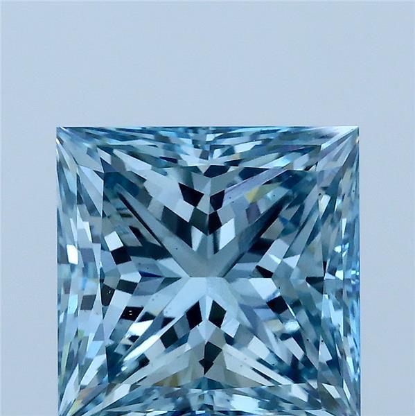 4.00 Carat Princess Lab Grown Diamond, Fancy Vivid Blue Color, VS2 Clarity