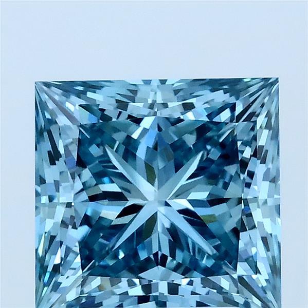 2.59 Carat Princess Lab Grown Diamond, Fancy Vivid Blue Color, VVS2 Clarity