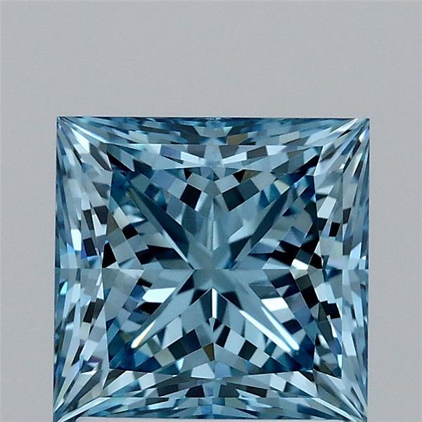 2.01 Carat Princess Lab Grown Diamond, Fancy Vivid Blue Color, VS1 Clarity