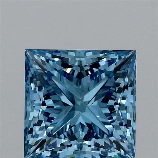 2.06 Carat Princess Lab Grown Diamond, Fancy Vivid Blue Color, VS2 Clarity