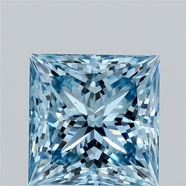 2.06 Carat Princess Lab Grown Diamond, Fancy Vivid Blue Color, VS2 Clarity