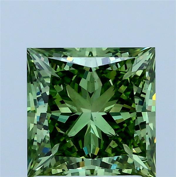 2.10 Carat Princess Lab Grown Diamond, Fancy Vivid Green Color, VS2 Clarity