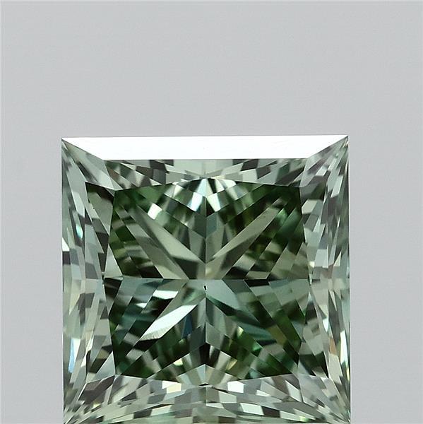 2.68 Carat Princess Lab Grown Diamond, Fancy Vivid Green Color, VS1 Clarity
