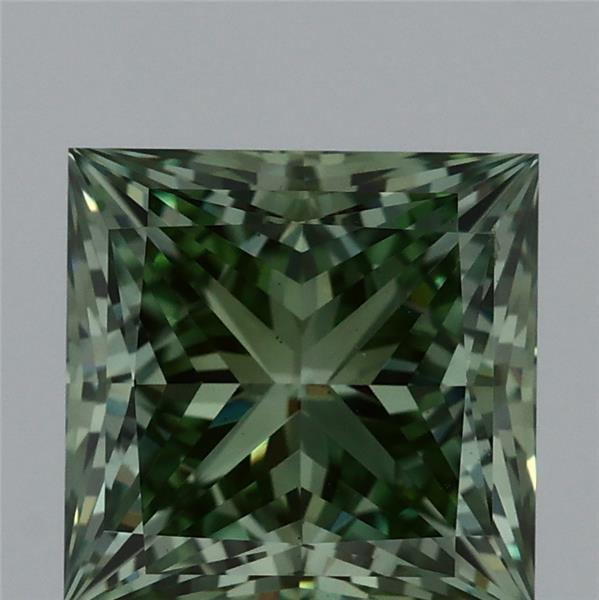 2.00 Carat Princess Lab Grown Diamond, Fancy Vivid Green Color, VS1 Clarity